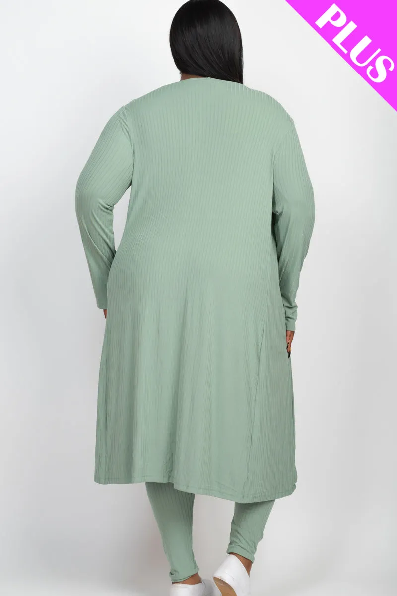 Plus Size Ribbed Long Cardigan & Leggings Set