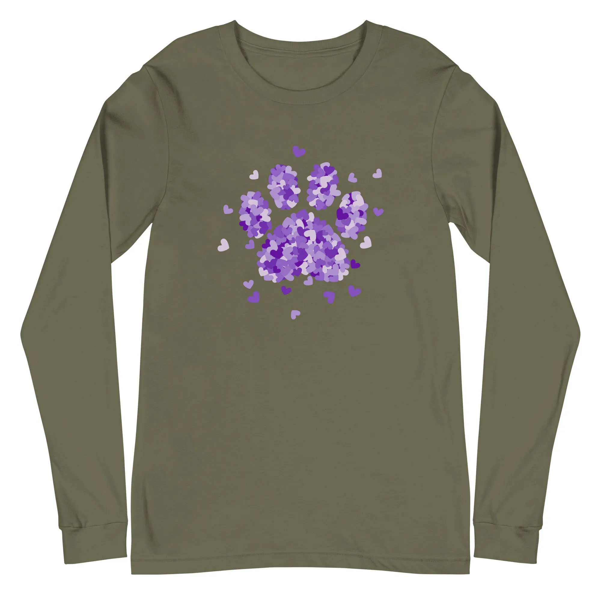 Purple Paw Print of Hearts Long Sleeve Tee