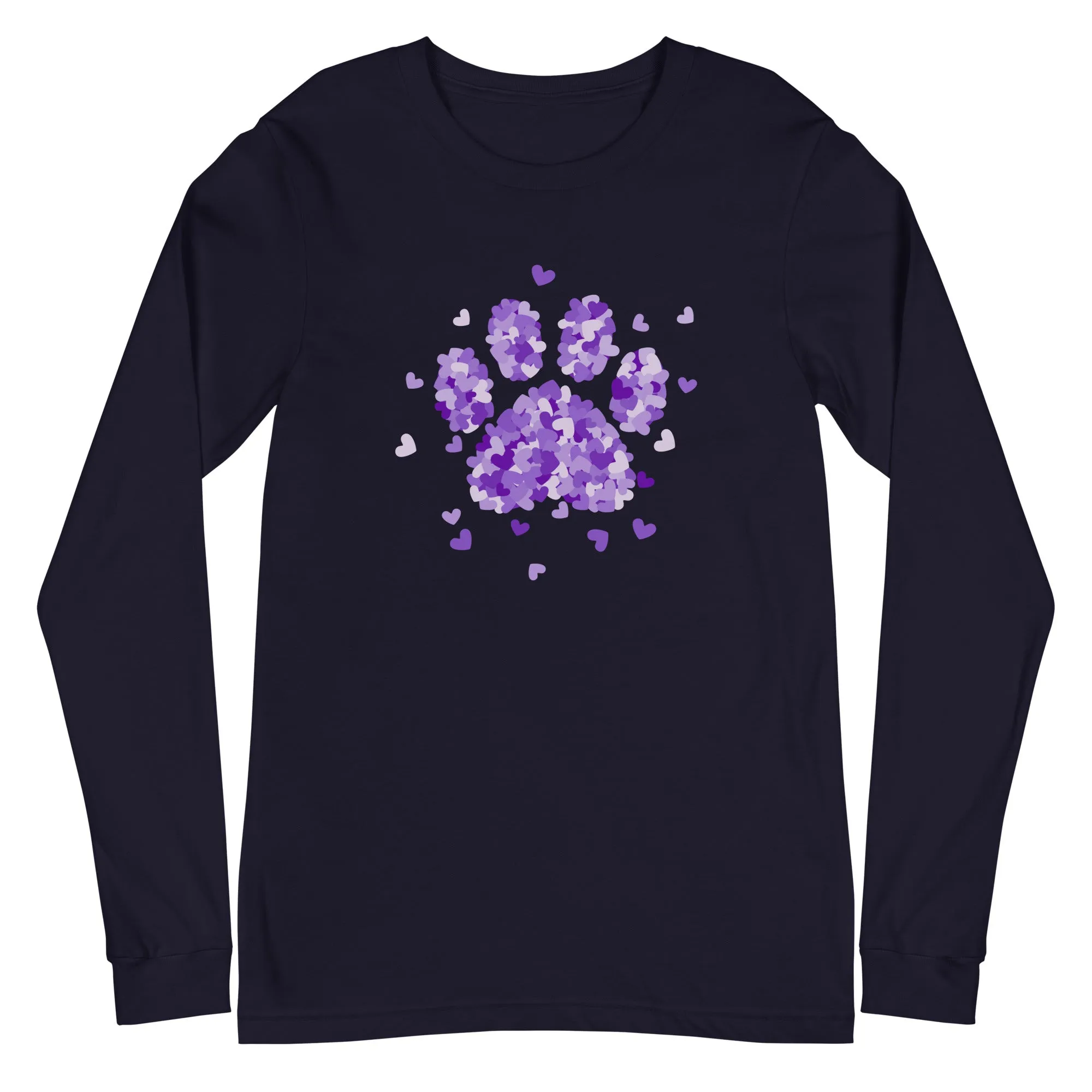 Purple Paw Print of Hearts Long Sleeve Tee