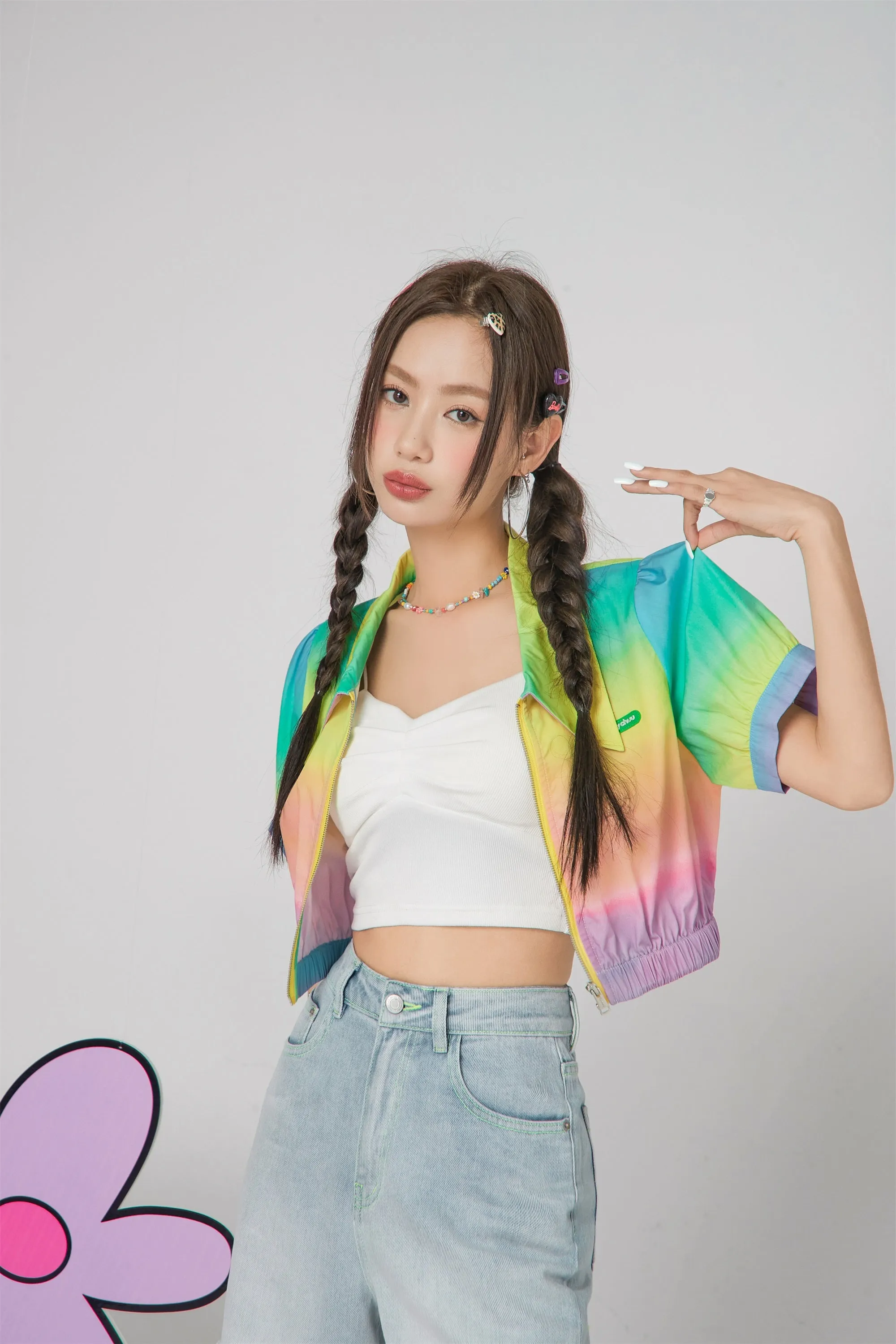 Rainbow Cropped Zip-Up Jacket