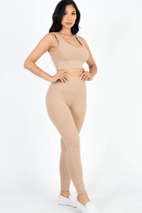 Ribbed Crop Top & Leggings Set