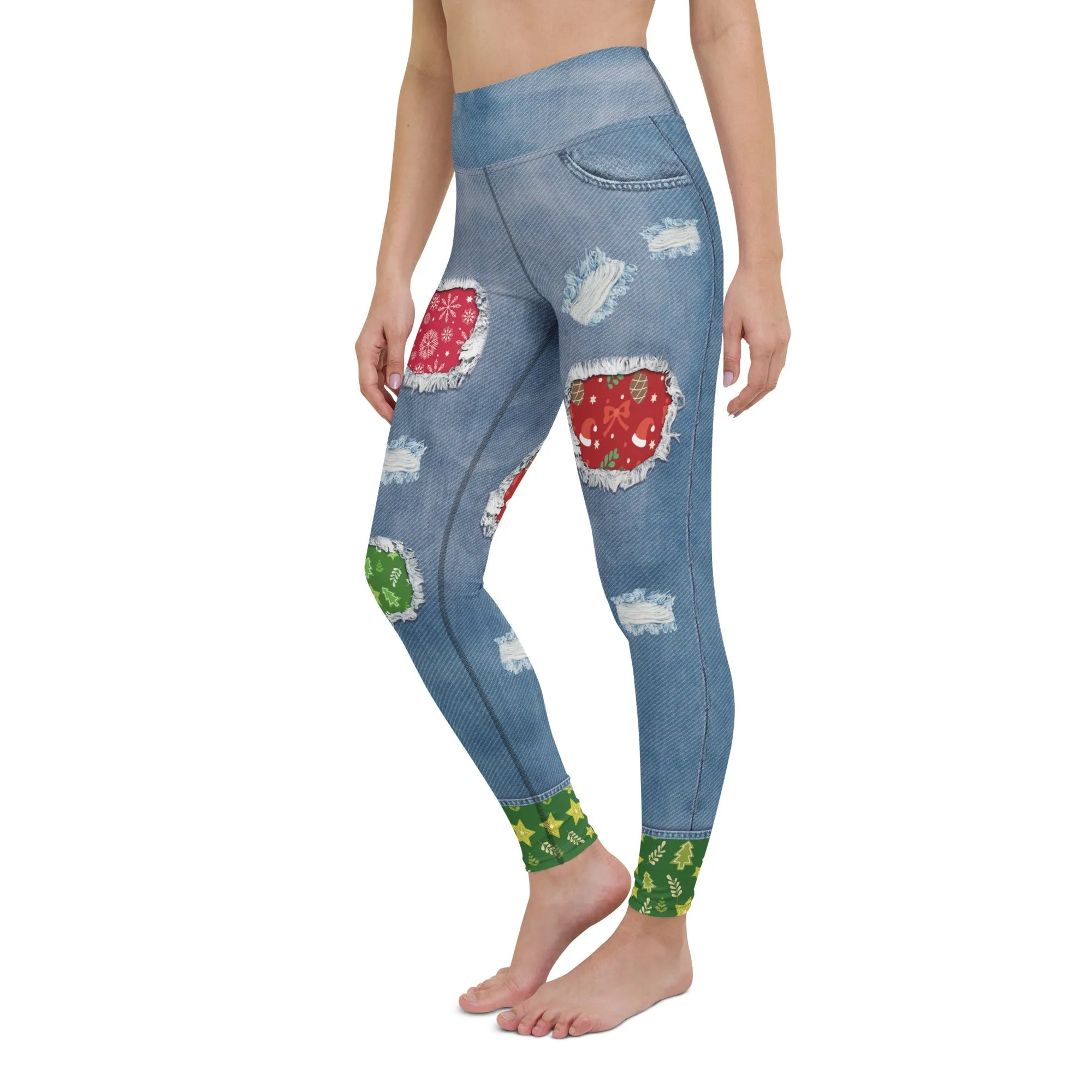 Ripped Denim Christmas Yoga Leggings