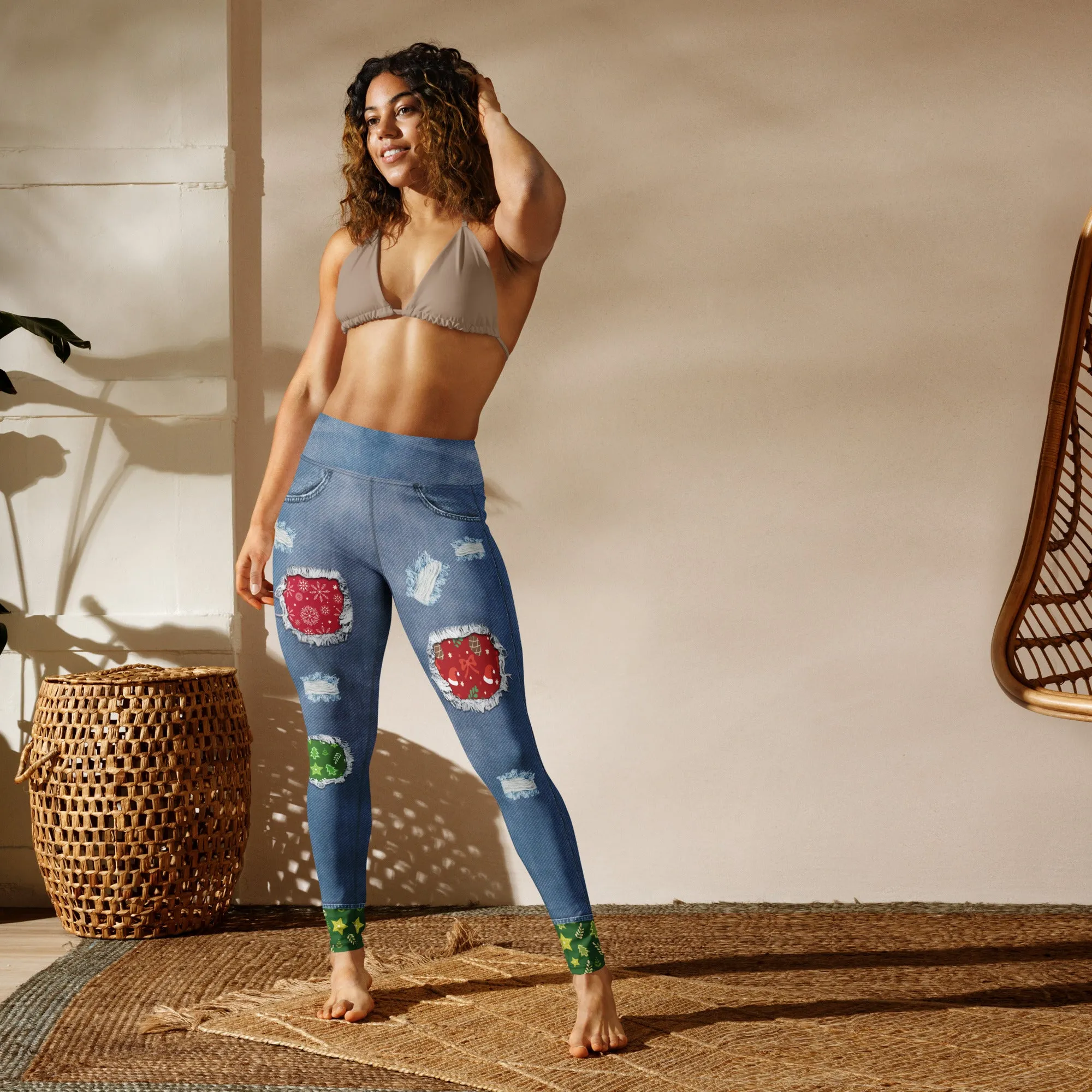 Ripped Denim Christmas Yoga Leggings