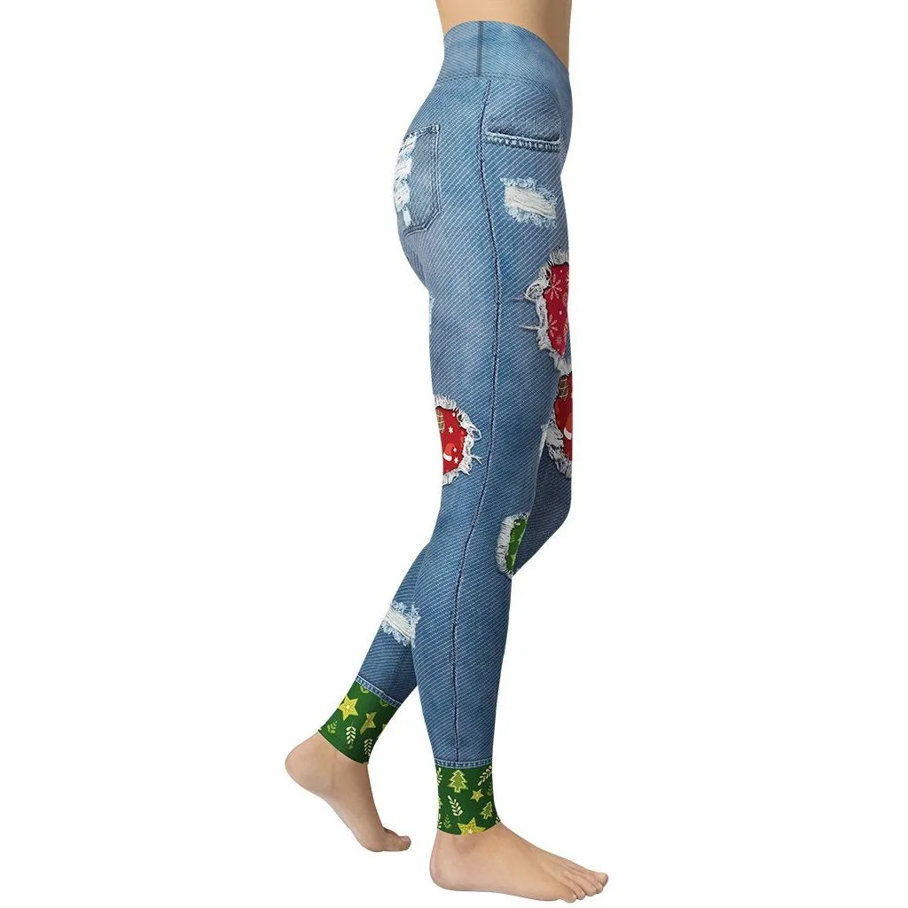 Ripped Denim Christmas Yoga Leggings