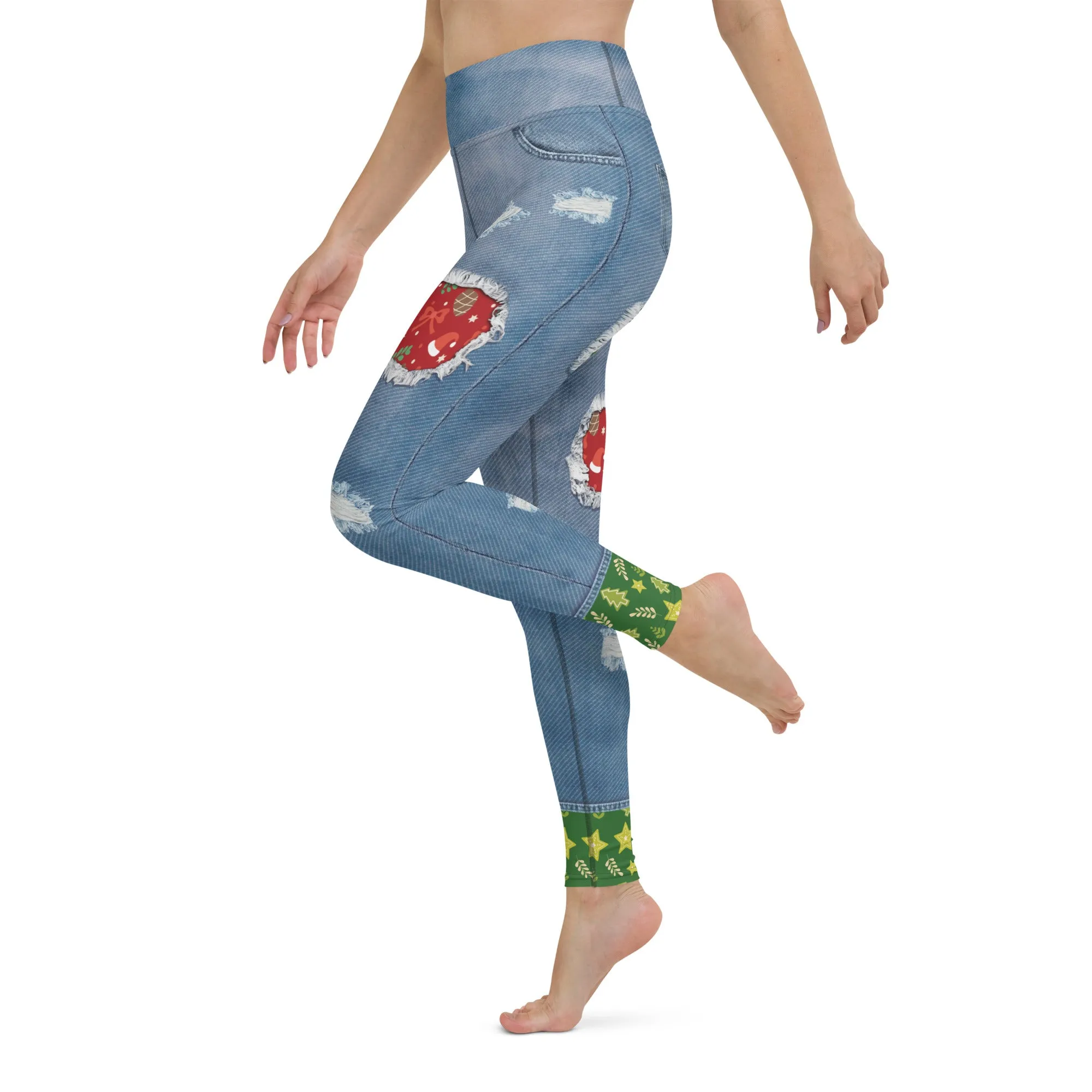 Ripped Denim Christmas Yoga Leggings