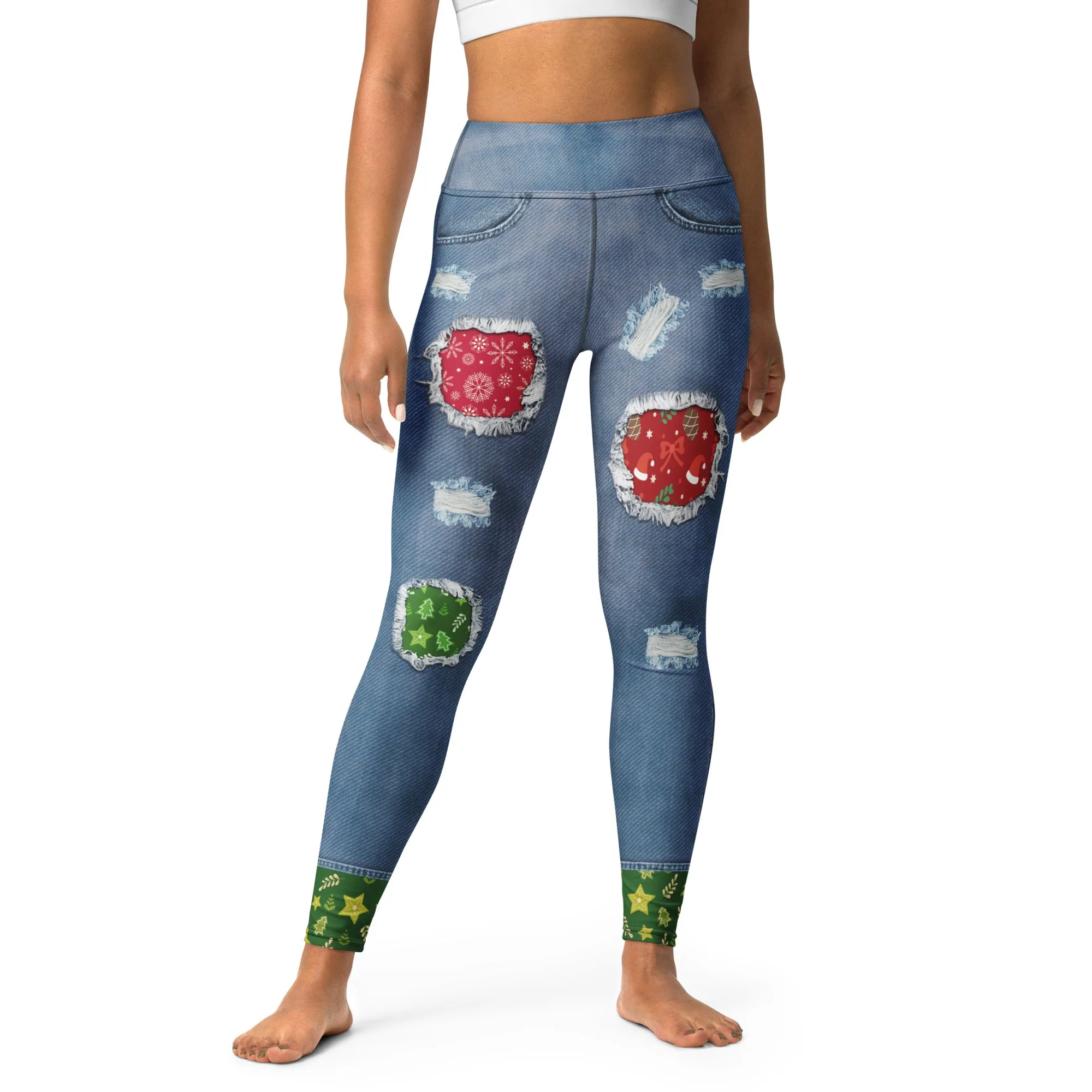 Ripped Denim Christmas Yoga Leggings