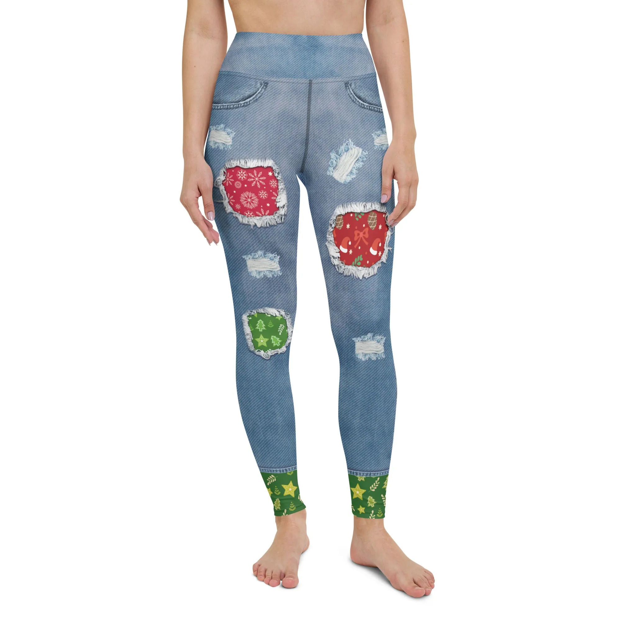 Ripped Denim Christmas Yoga Leggings