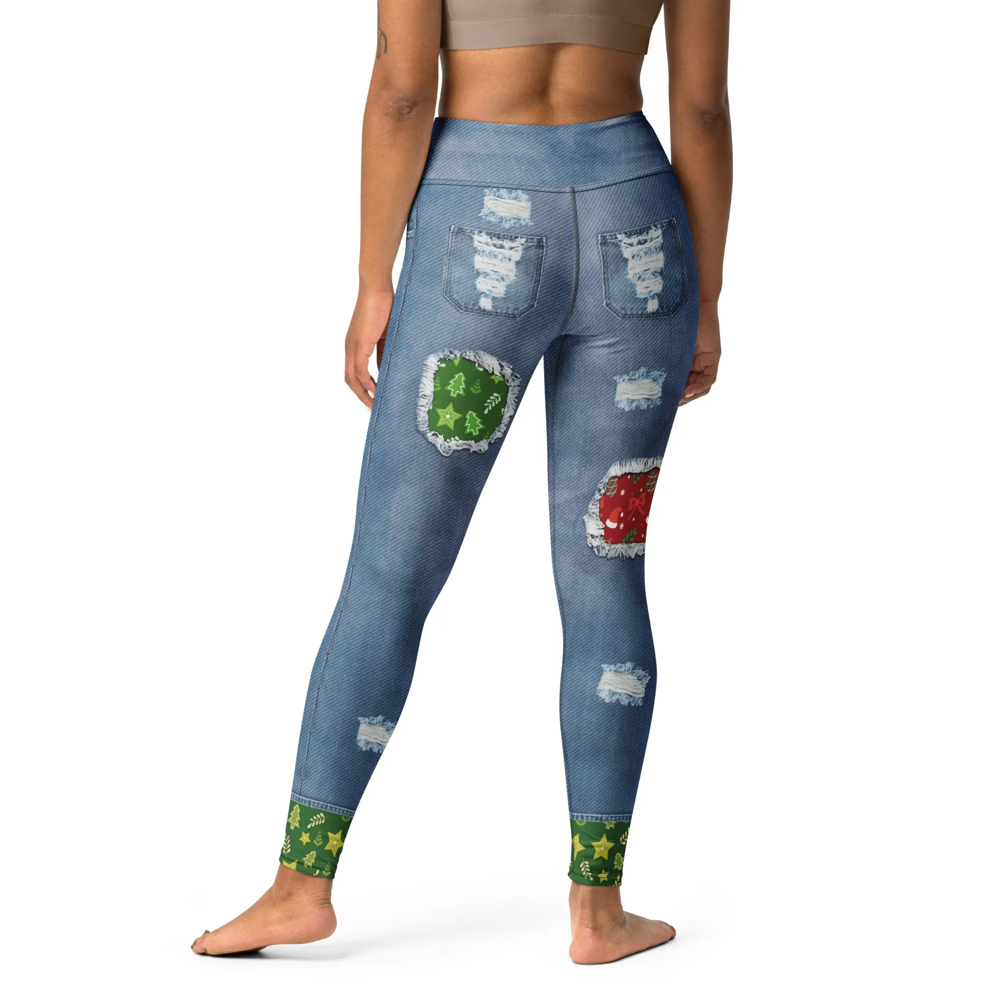 Ripped Denim Christmas Yoga Leggings