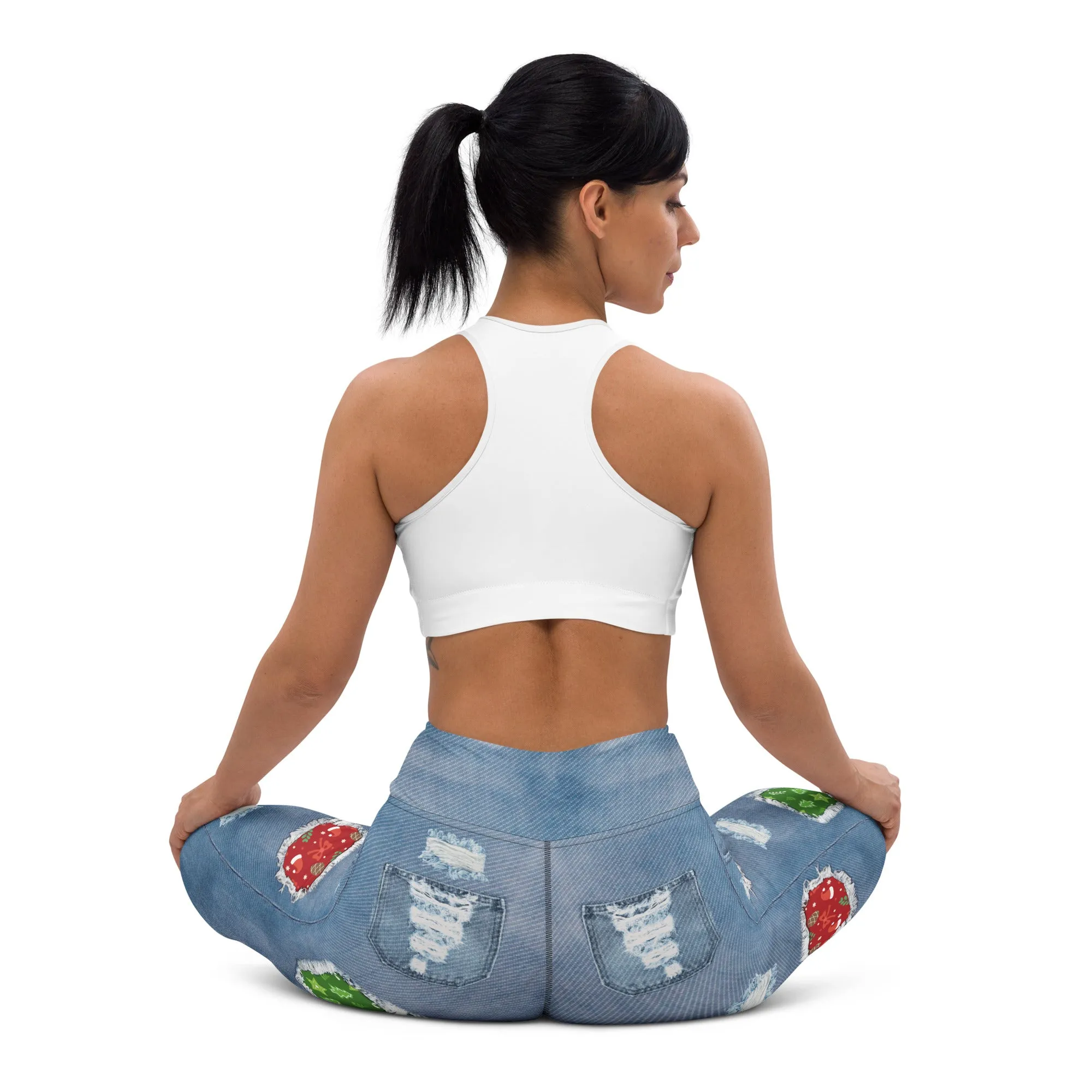 Ripped Denim Christmas Yoga Leggings