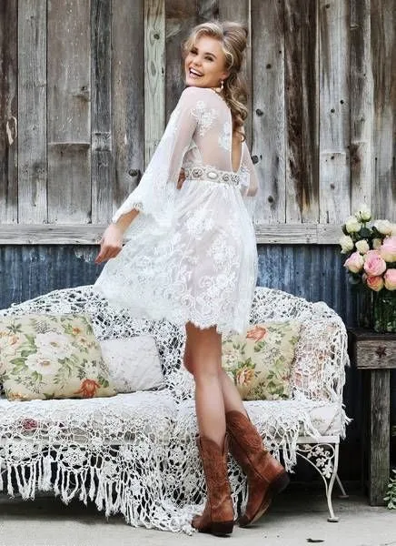 Sexy Long Sleeve Boho Short Wedding Dress