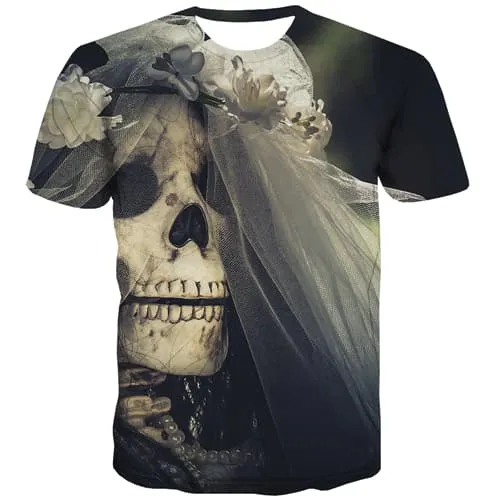 Skull T-shirt Men Flower Tshirt Printed Hip Hop Tshirts Cool Terror Tshirts Novelty Street T shirts Funny Short Sleeve Hip hop