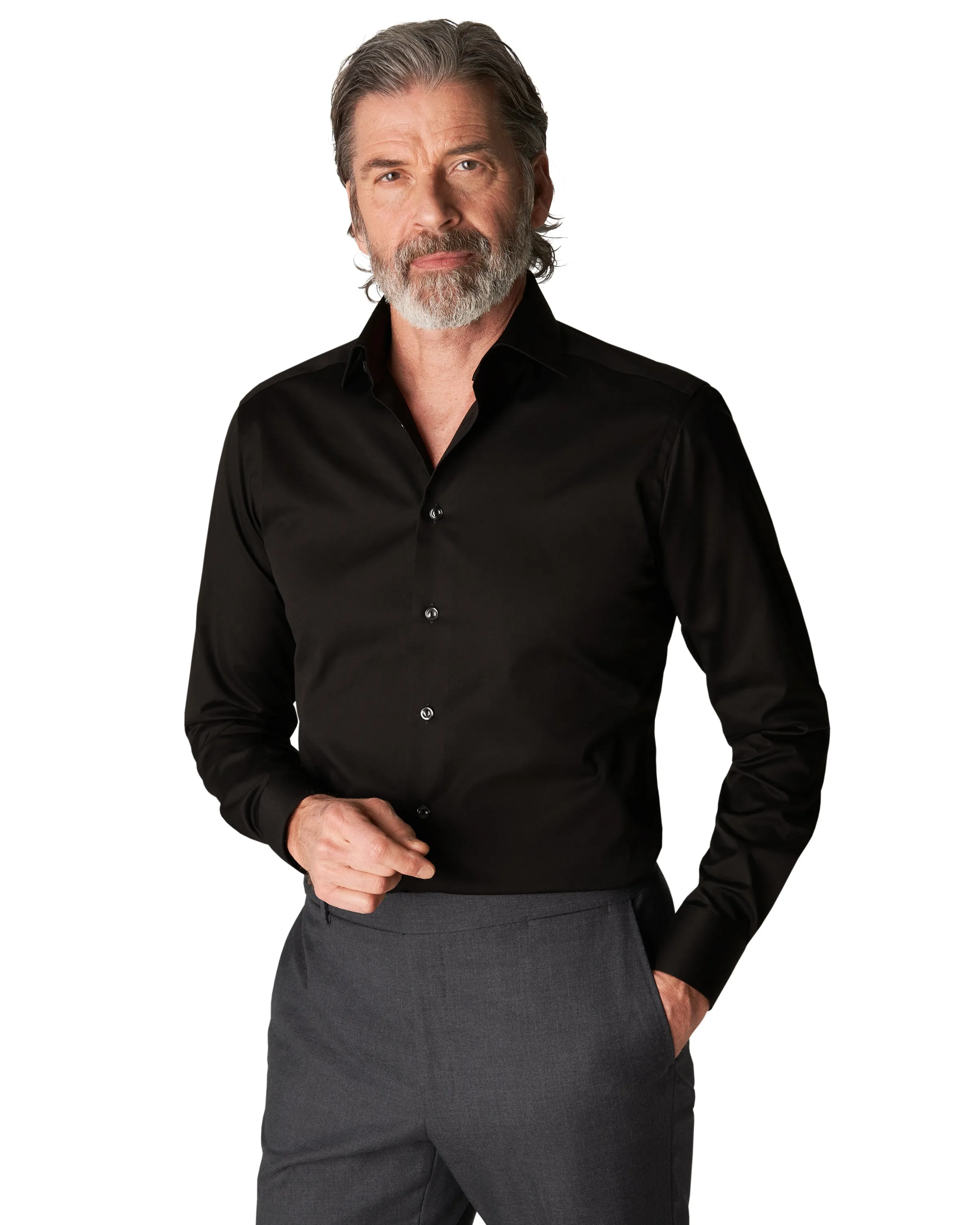 Slim Fit Single Cuff Shirt Black