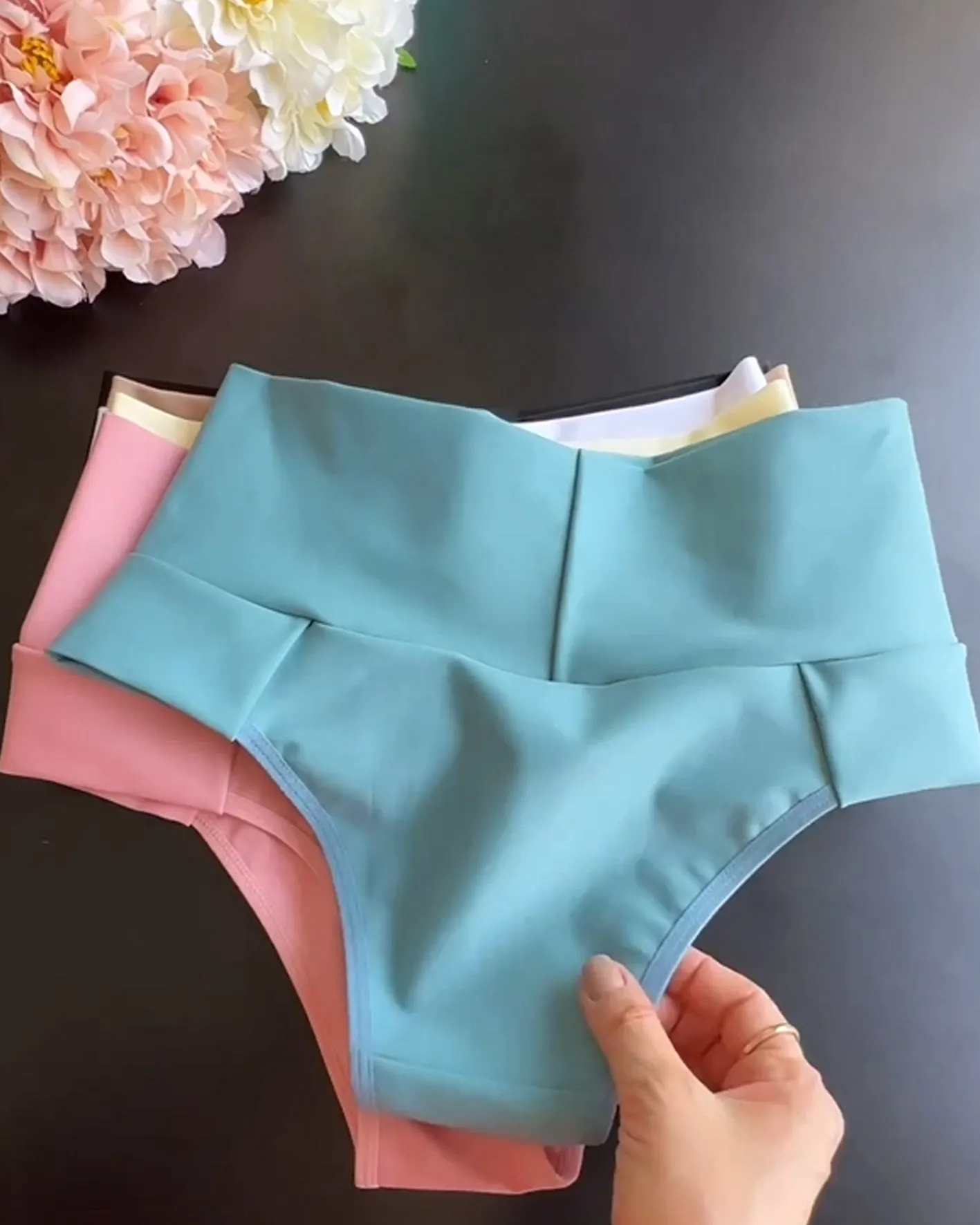 Solid Color High-Waisted Panties