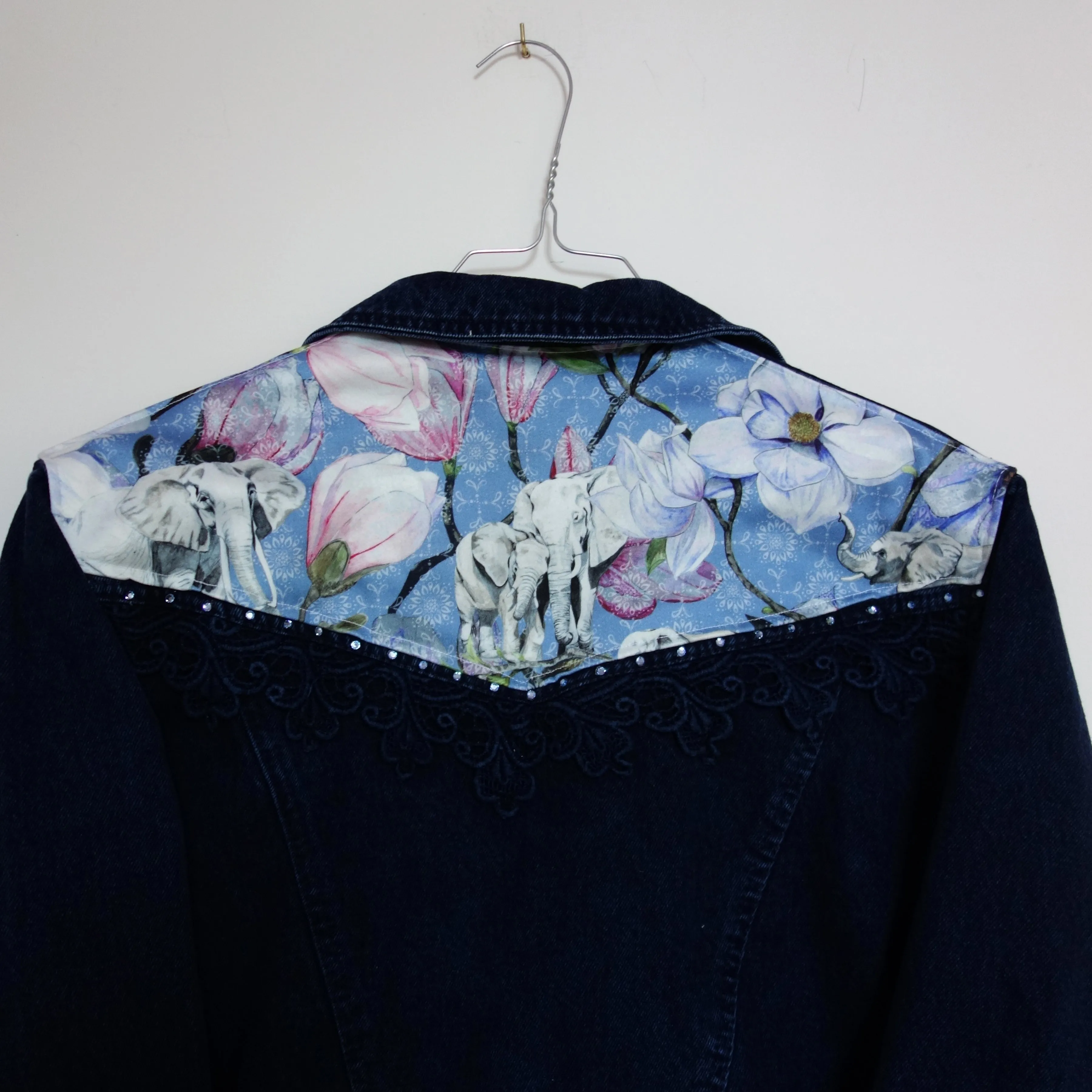 *Sparkly* 'Bianca Maria' Denim Jacket, Blue Magnolia Elephants