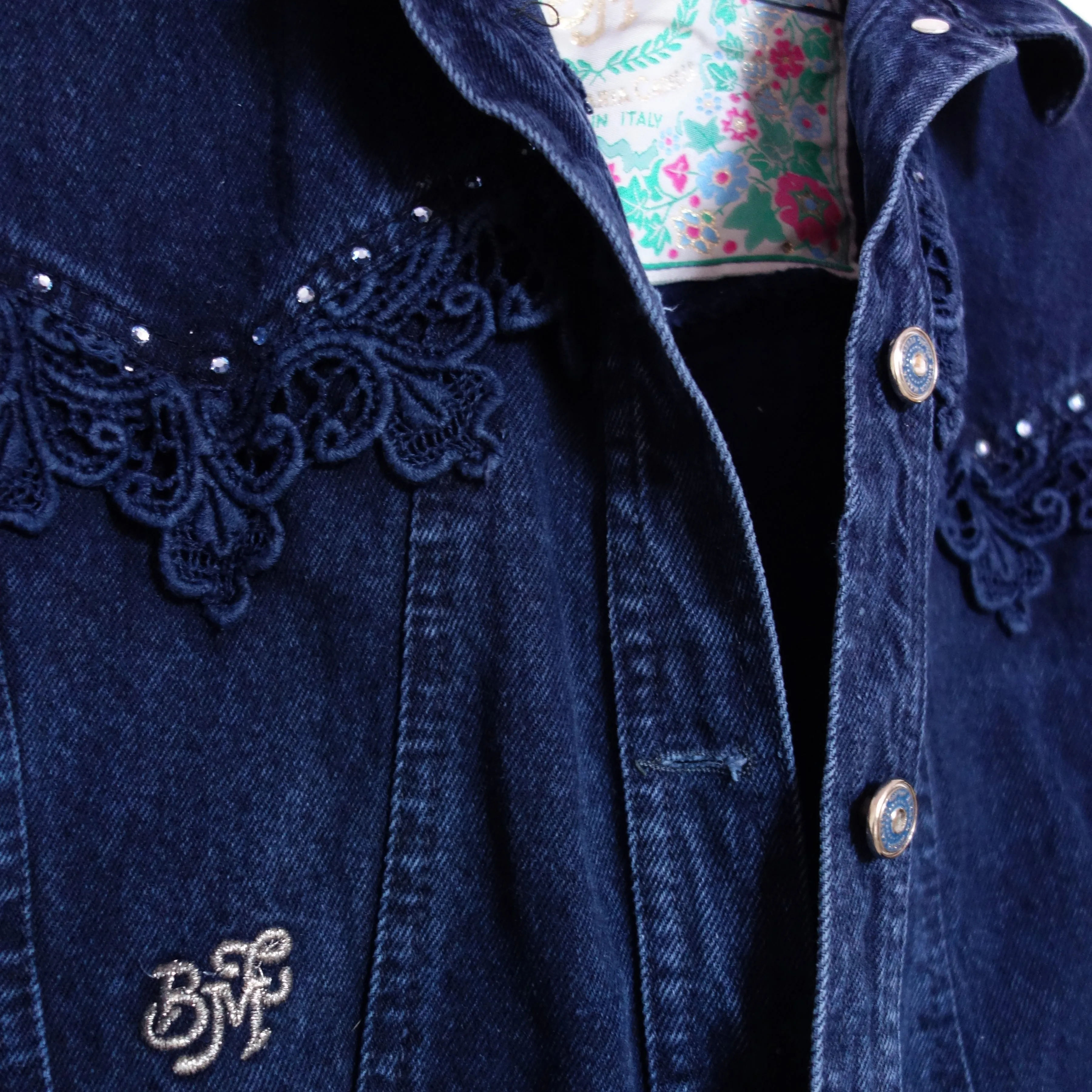 *Sparkly* 'Bianca Maria' Denim Jacket, Blue Magnolia Elephants