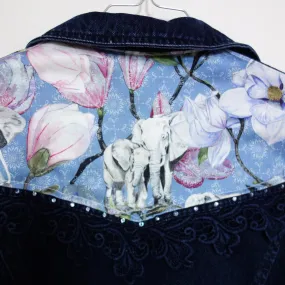 *Sparkly* 'Bianca Maria' Denim Jacket, Blue Magnolia Elephants