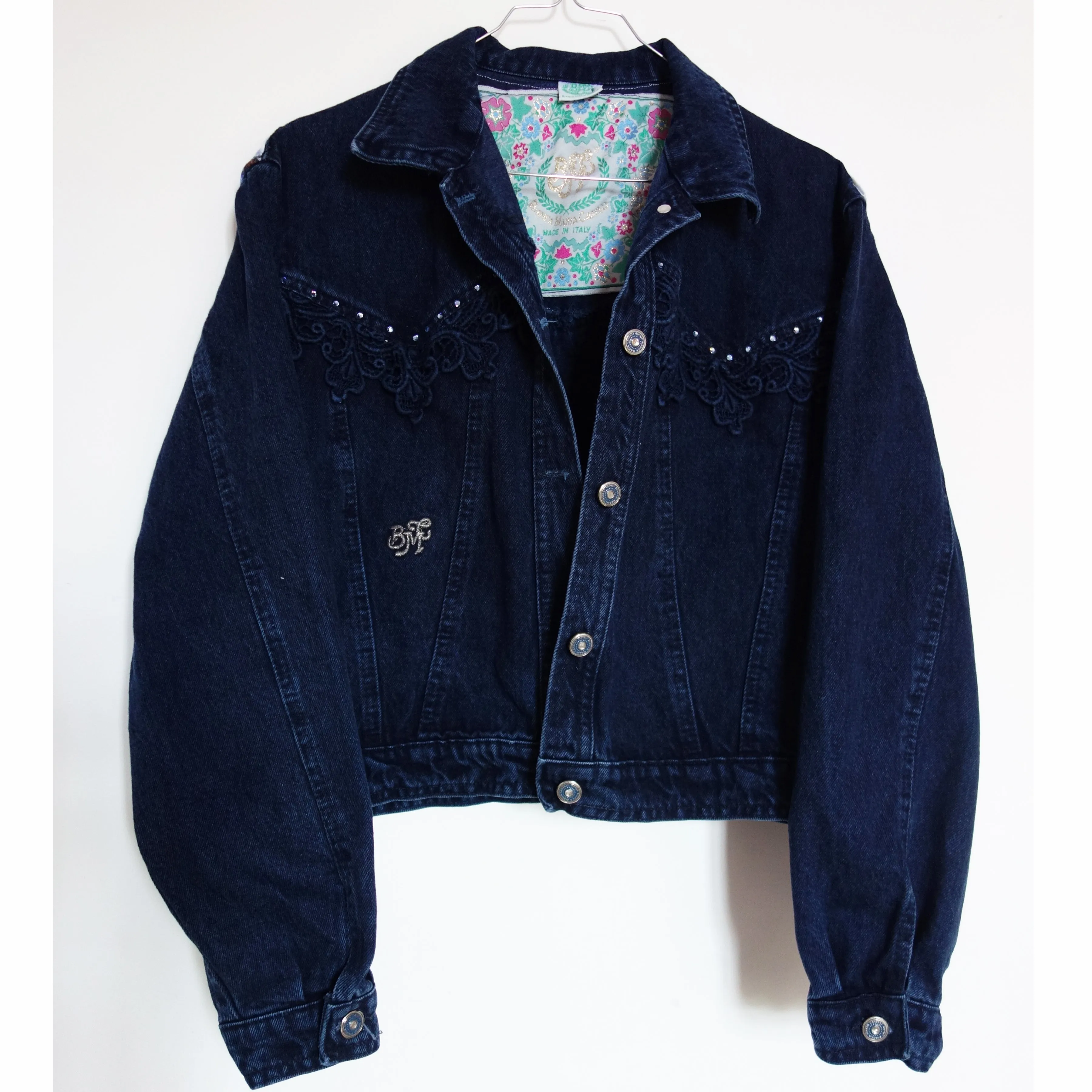 *Sparkly* 'Bianca Maria' Denim Jacket, Blue Magnolia Elephants