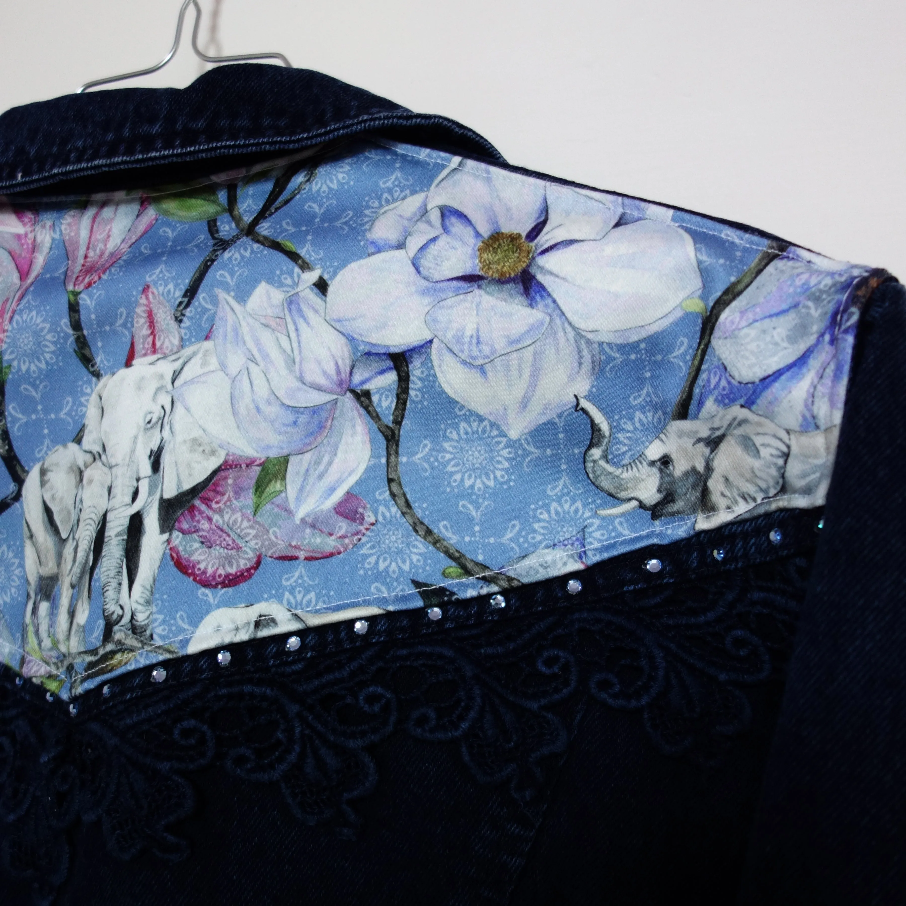 *Sparkly* 'Bianca Maria' Denim Jacket, Blue Magnolia Elephants