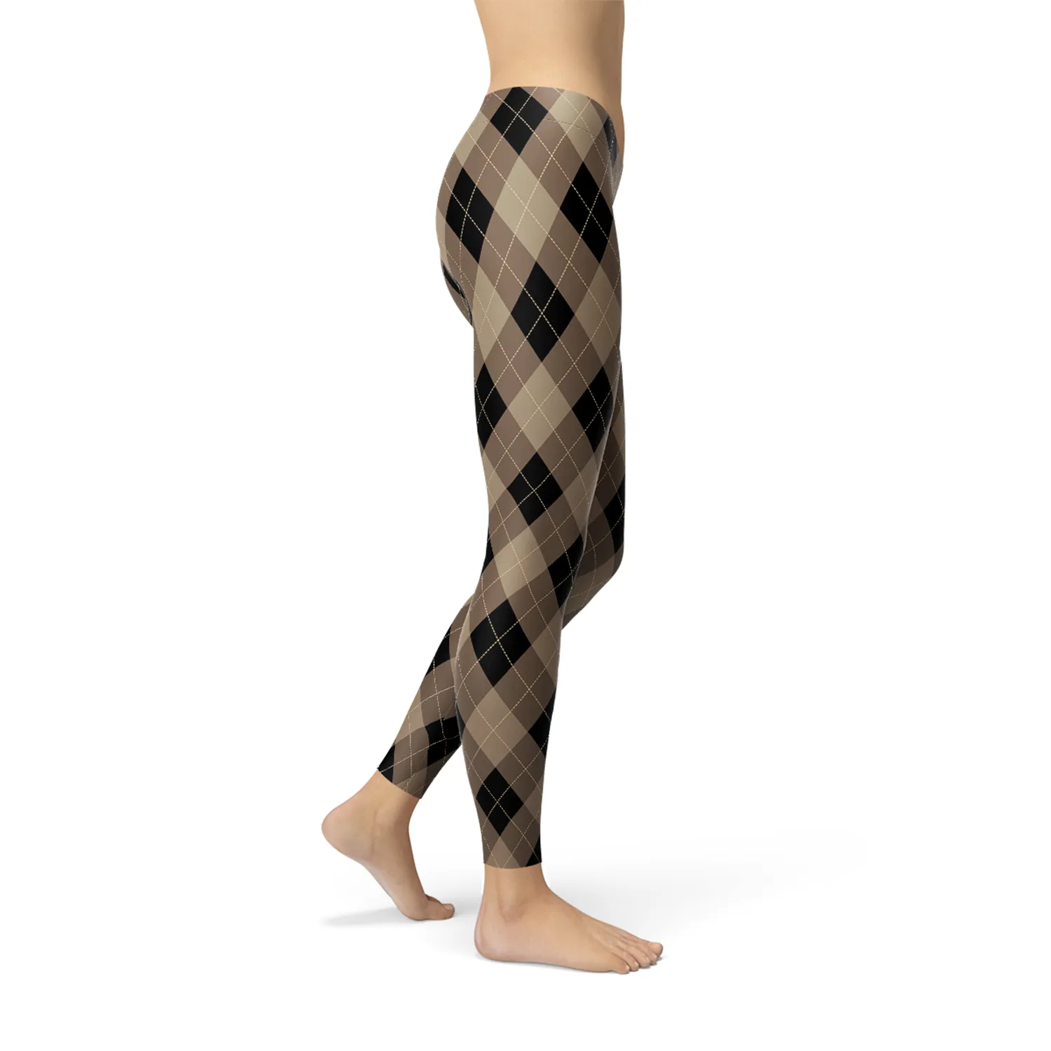 Stylish Argyle Print Leggings in Beige and Brown for Women