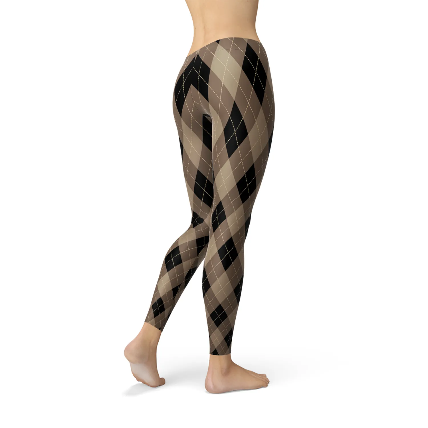 Stylish Argyle Print Leggings in Beige and Brown for Women