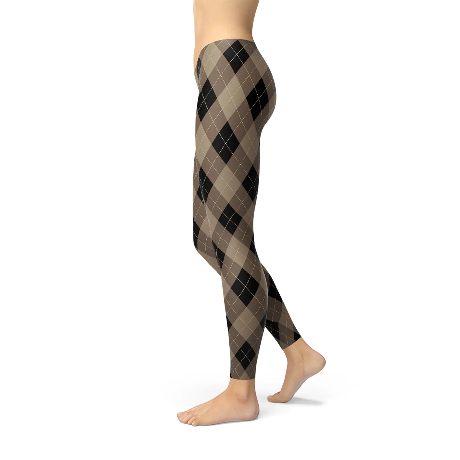 Stylish Argyle Print Leggings in Beige and Brown for Women