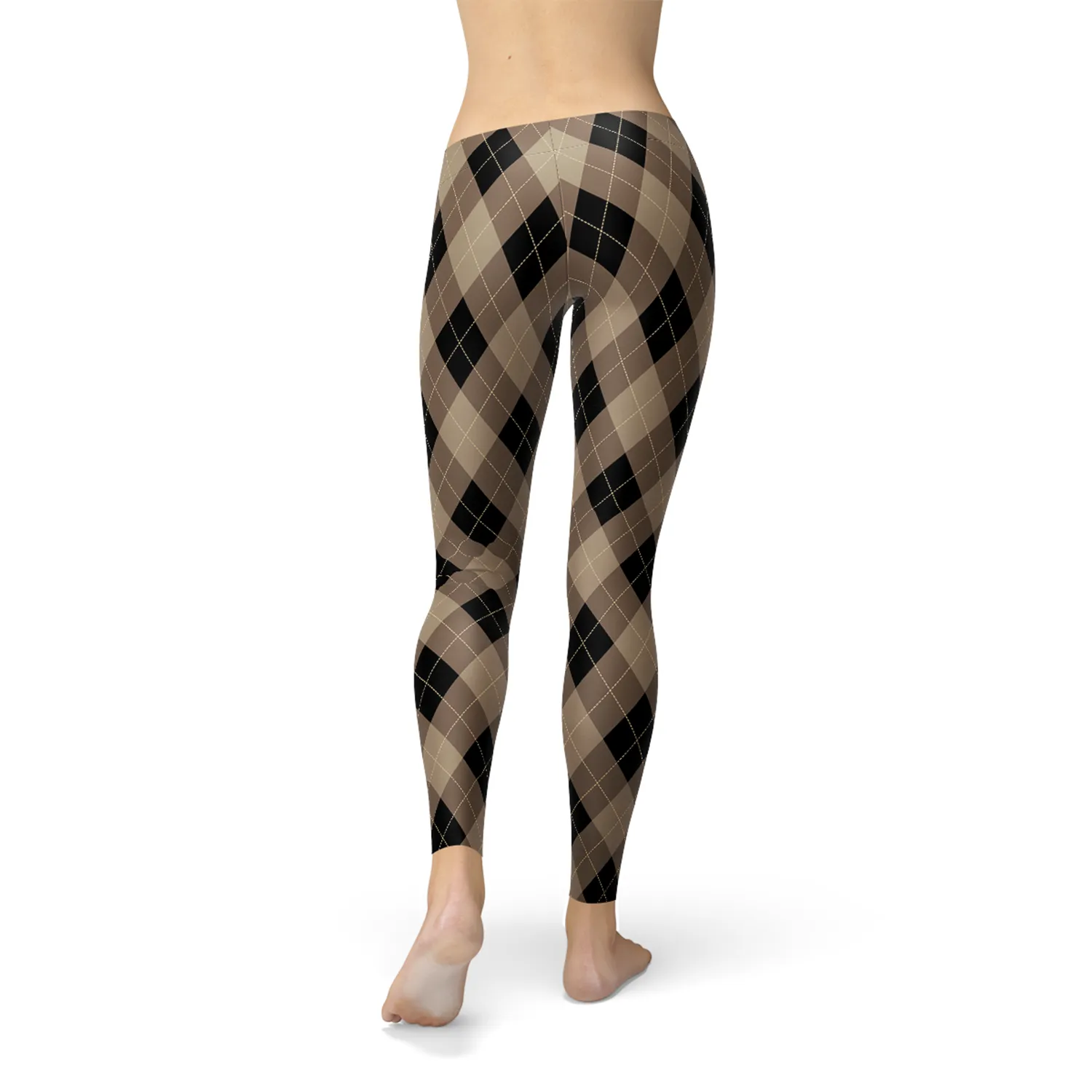 Stylish Argyle Print Leggings in Beige and Brown for Women