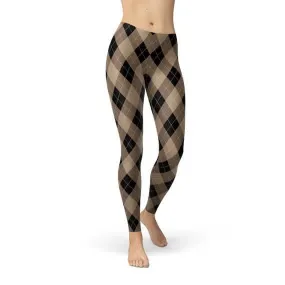 Stylish Argyle Print Leggings in Beige and Brown for Women