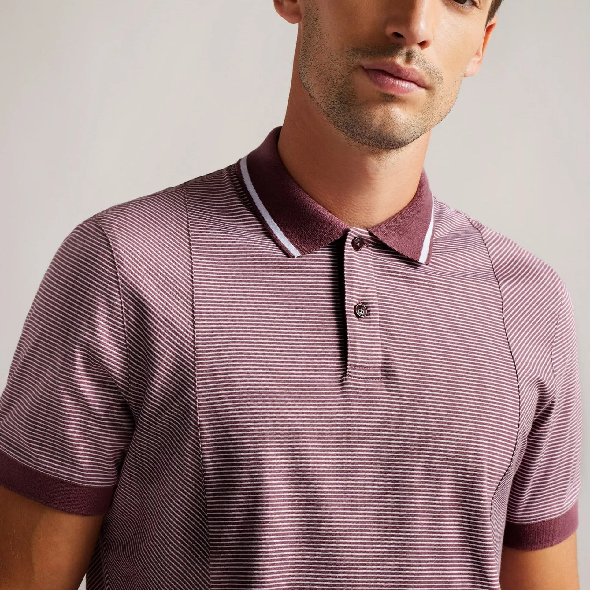 Ted Baker Taigaa Short Sleeve Regular Striped Panelled Polo Maroon