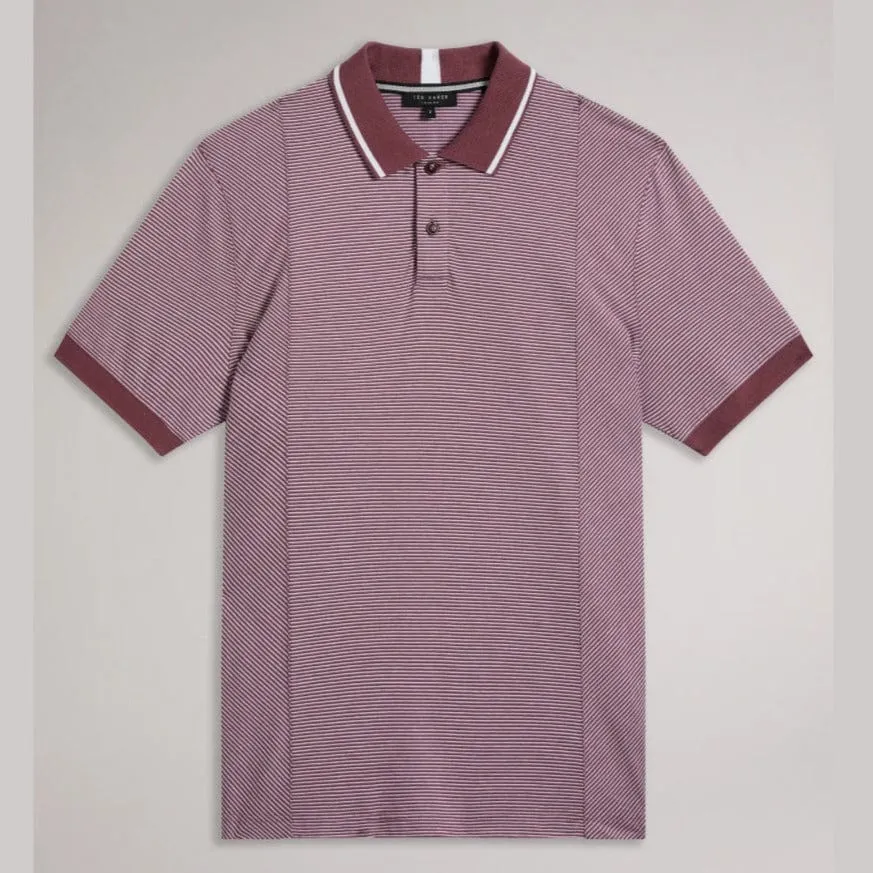 Ted Baker Taigaa Short Sleeve Regular Striped Panelled Polo Maroon