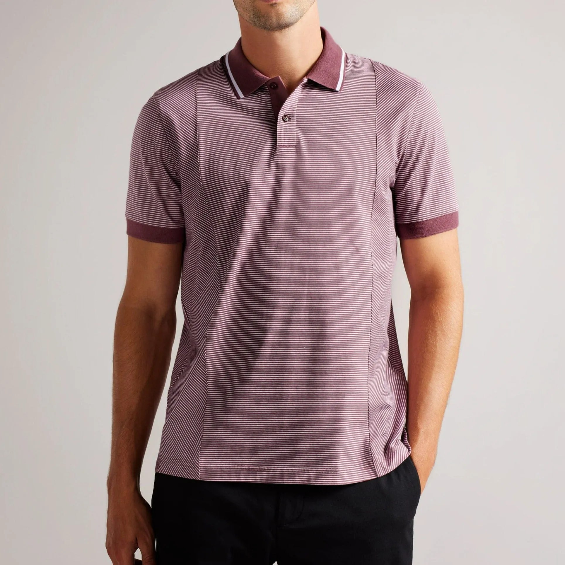 Ted Baker Taigaa Short Sleeve Regular Striped Panelled Polo Maroon