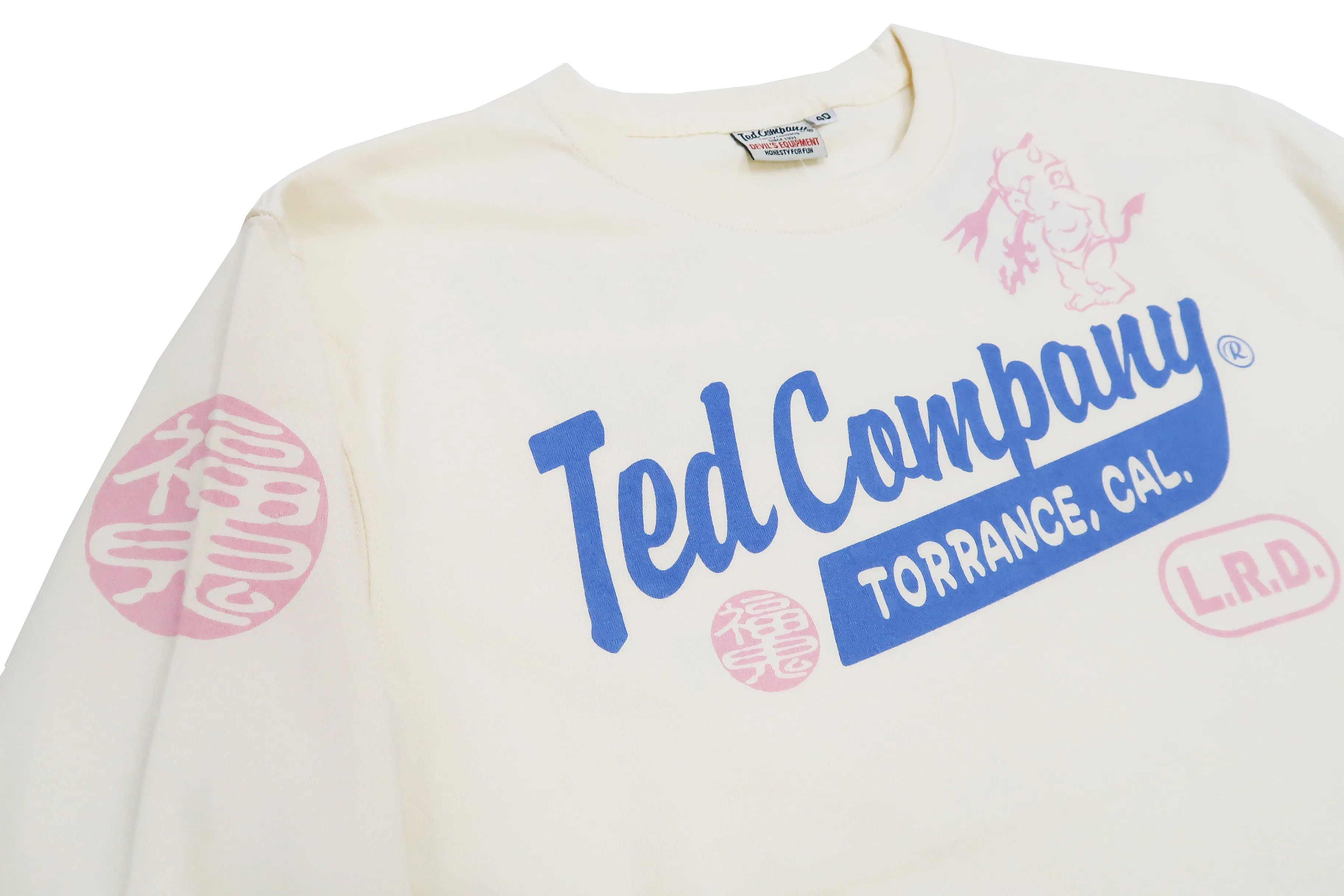 Tedman T-Shirt Men's Lucky Devil Logo Graphic Long Sleeve Tee Efu-Shokai TDLS-355 Off-White