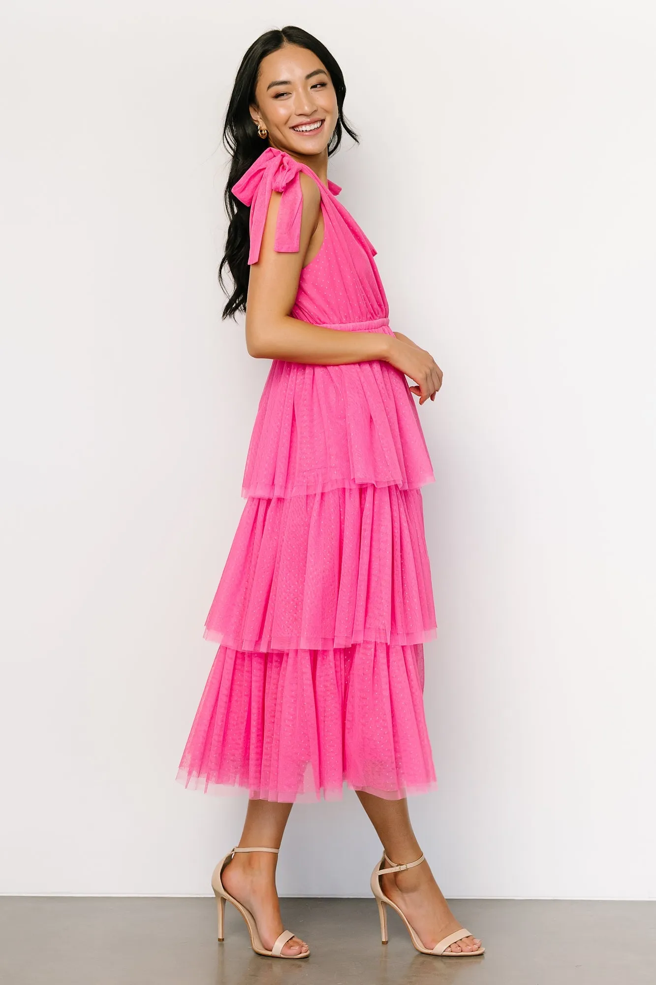 Tessa Tiered Tulle Tank Dress | Hot Pink