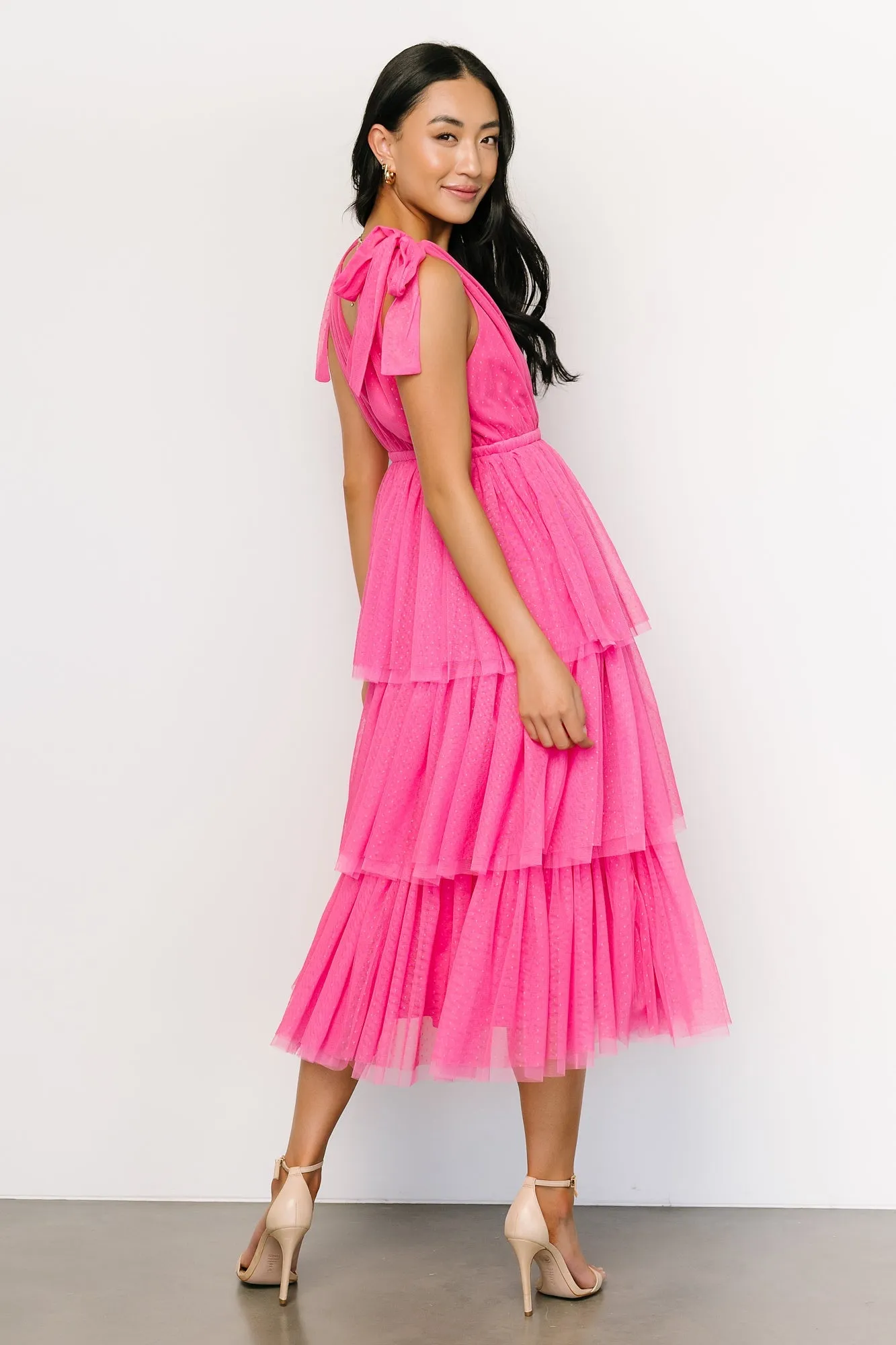 Tessa Tiered Tulle Tank Dress | Hot Pink