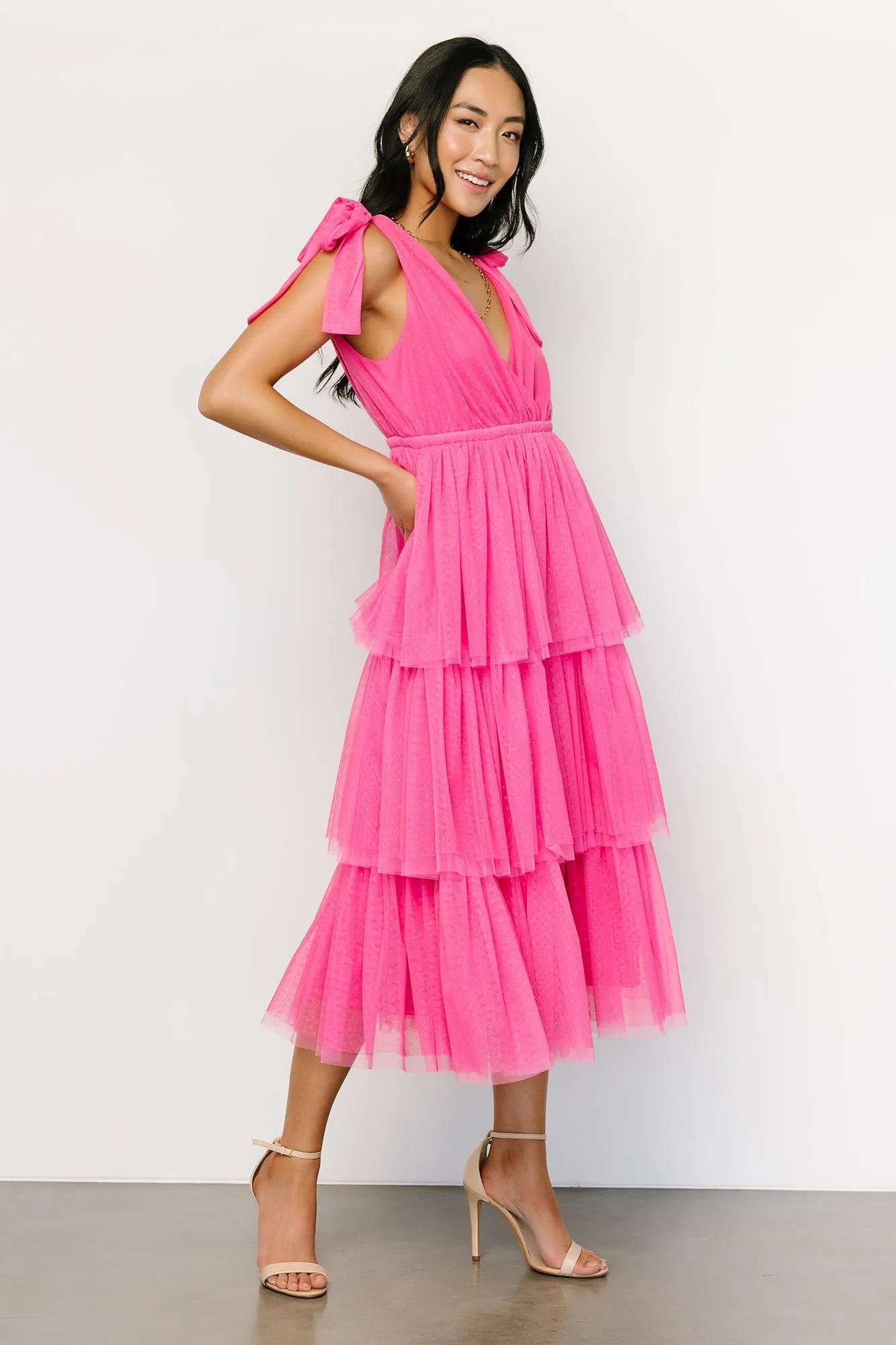 Tessa Tiered Tulle Tank Dress | Hot Pink