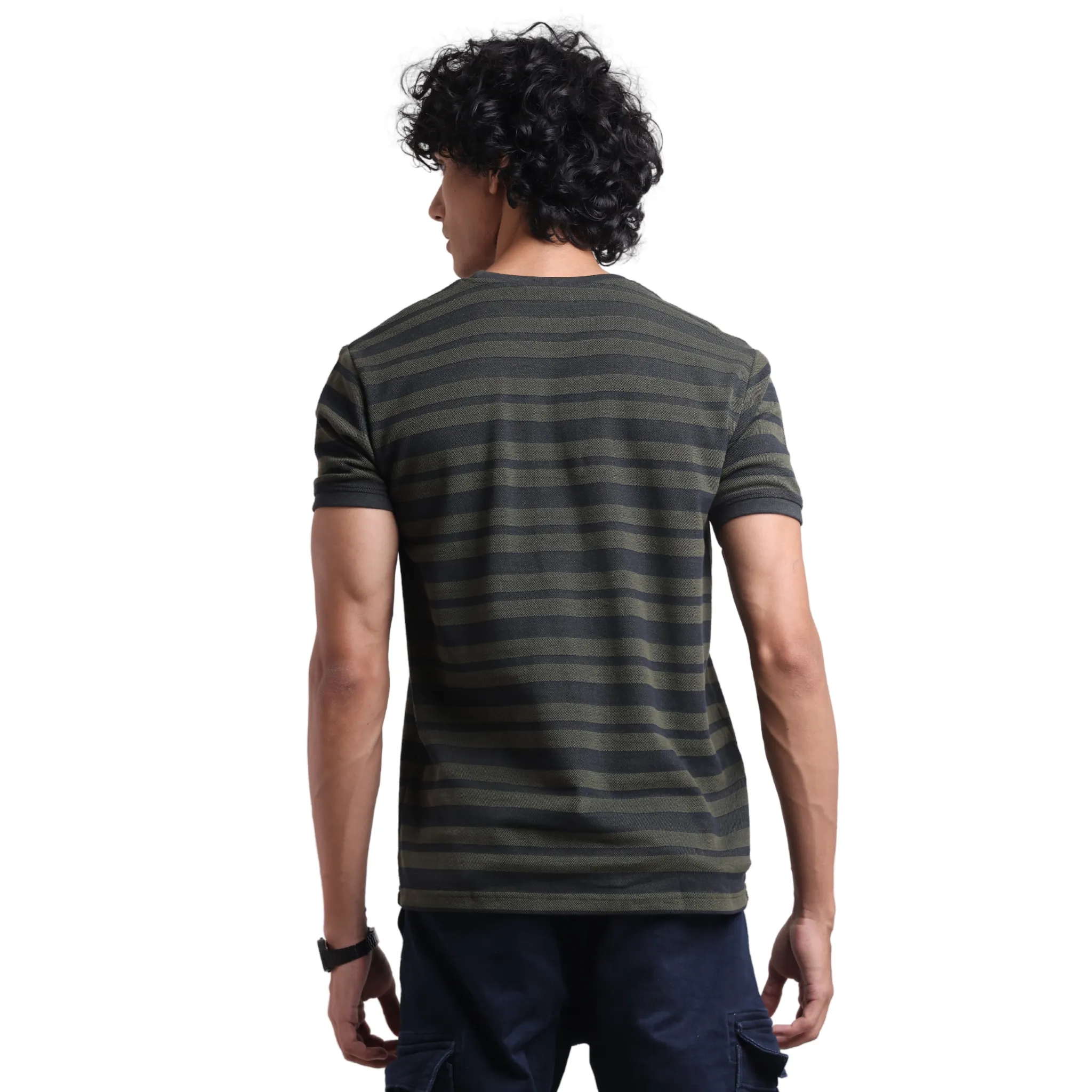 The Pique Stripes Round Neck Half Sleeved T-shirt