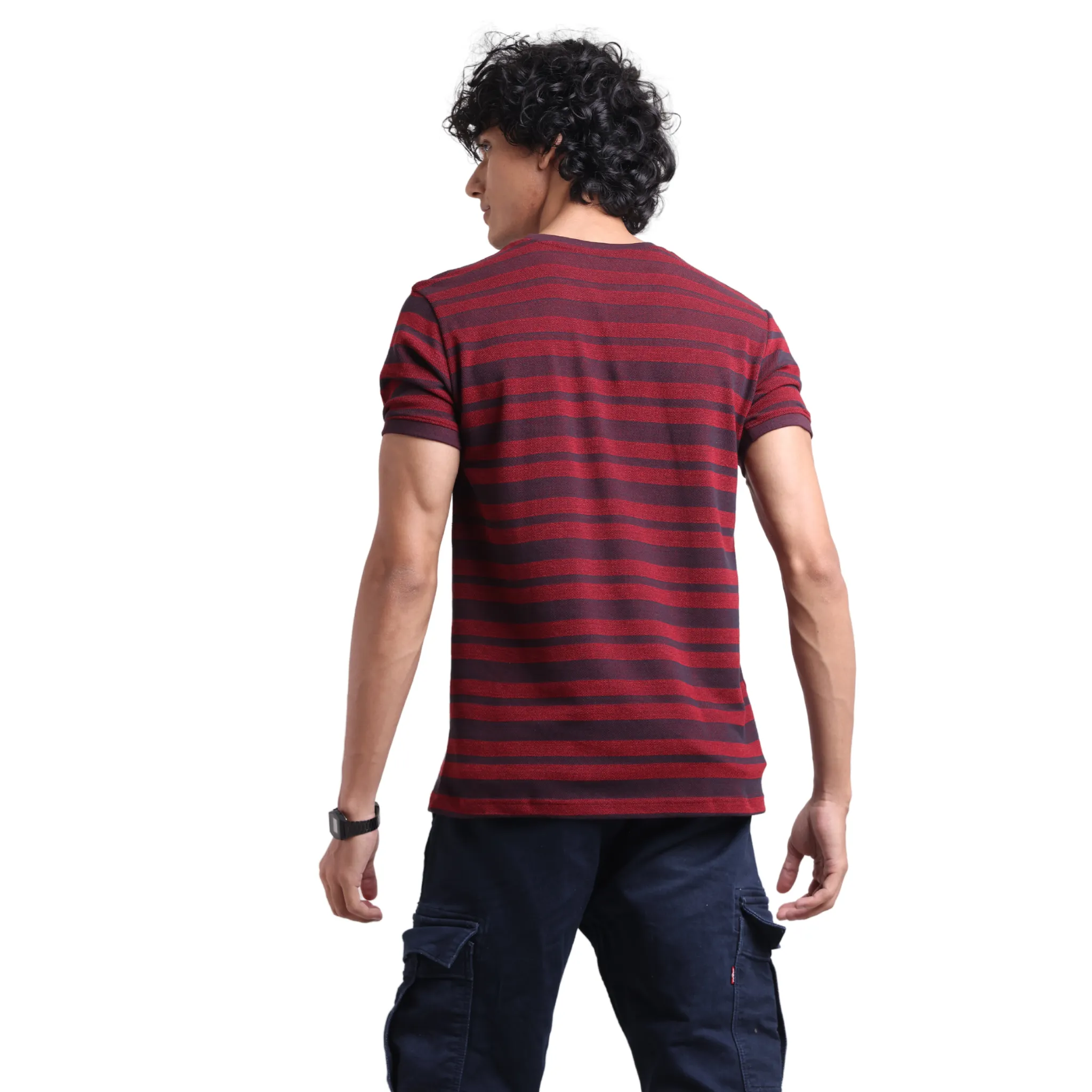 The Pique Stripes Round Neck Half Sleeved T-shirt