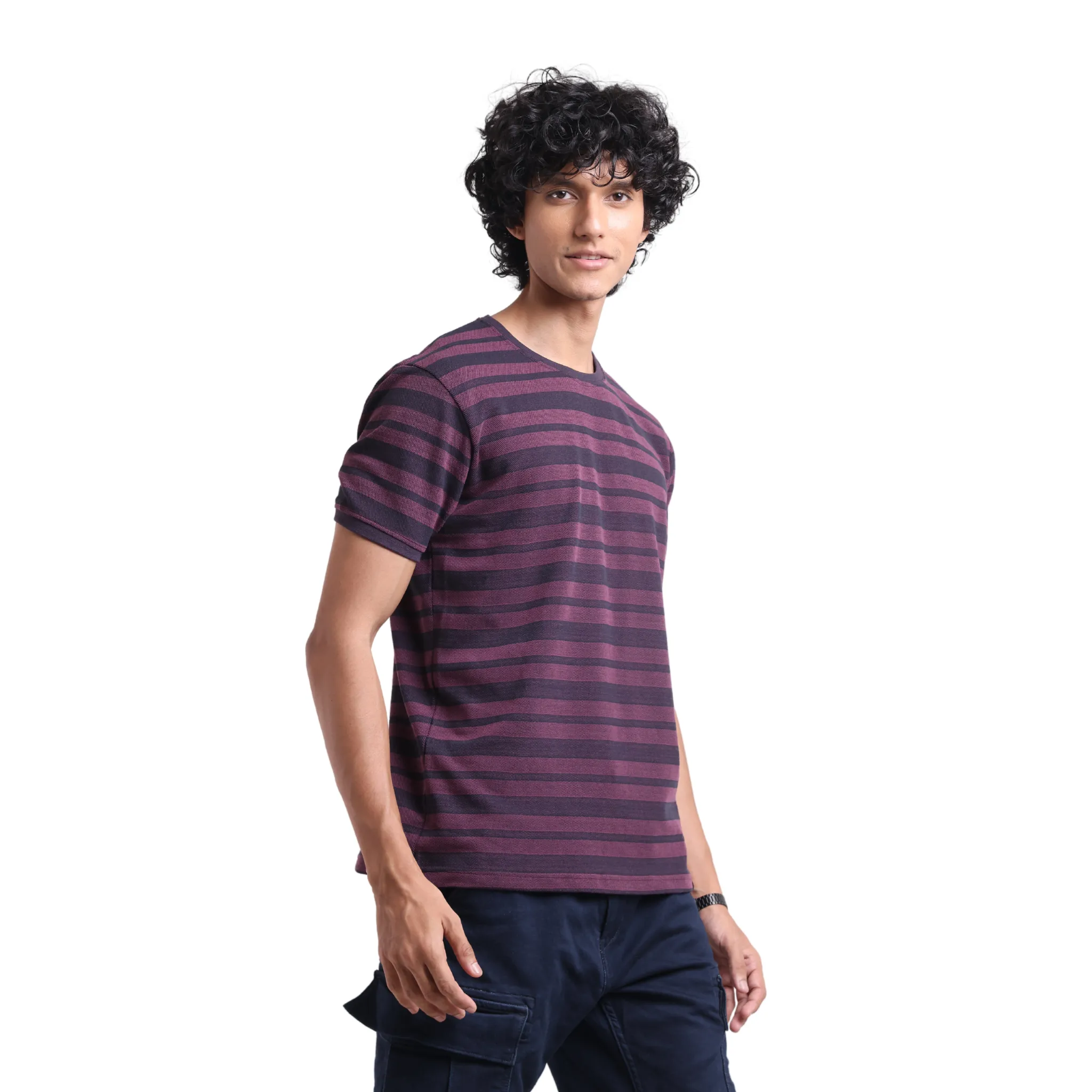 The Pique Stripes Round Neck Half Sleeved T-shirt