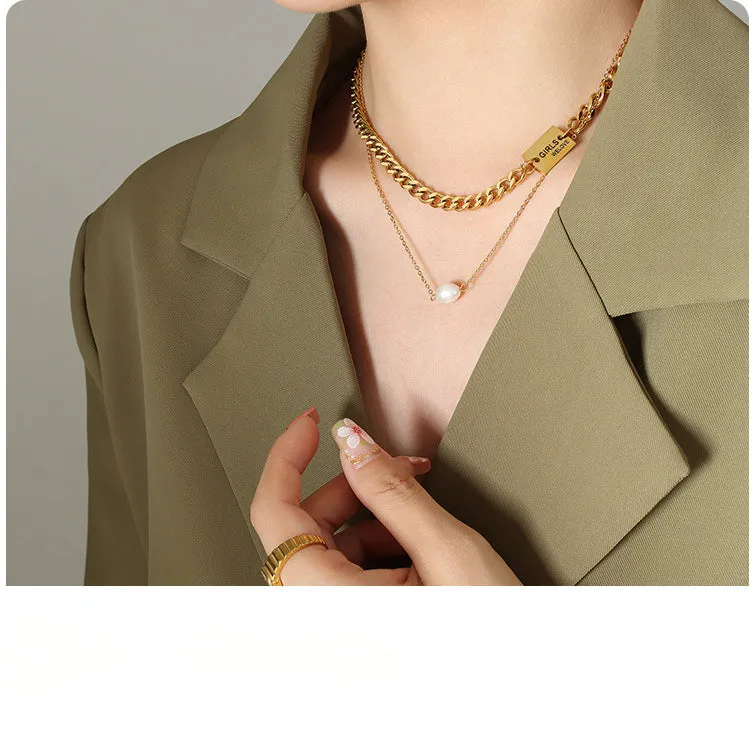 Thick and Thin Chain Stacked Two Gold Layered Necklace