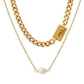 Thick and Thin Chain Stacked Two Gold Layered Necklace