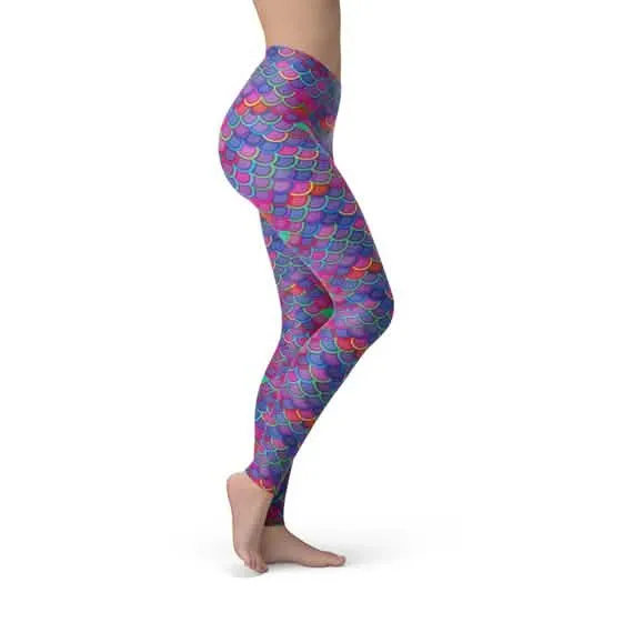 Vibrant Pink and Purple Mermaid-Inspired Leggings for Women