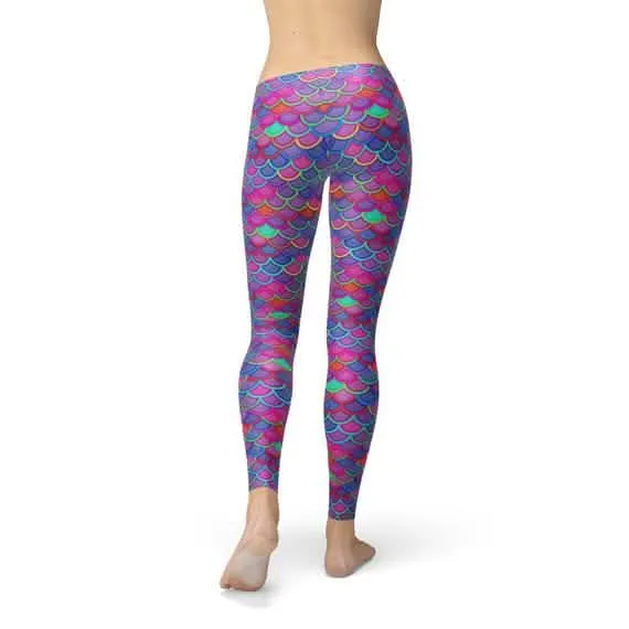 Vibrant Pink and Purple Mermaid-Inspired Leggings for Women