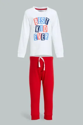 White And Red Printed Pyjama Set (2 Piece)