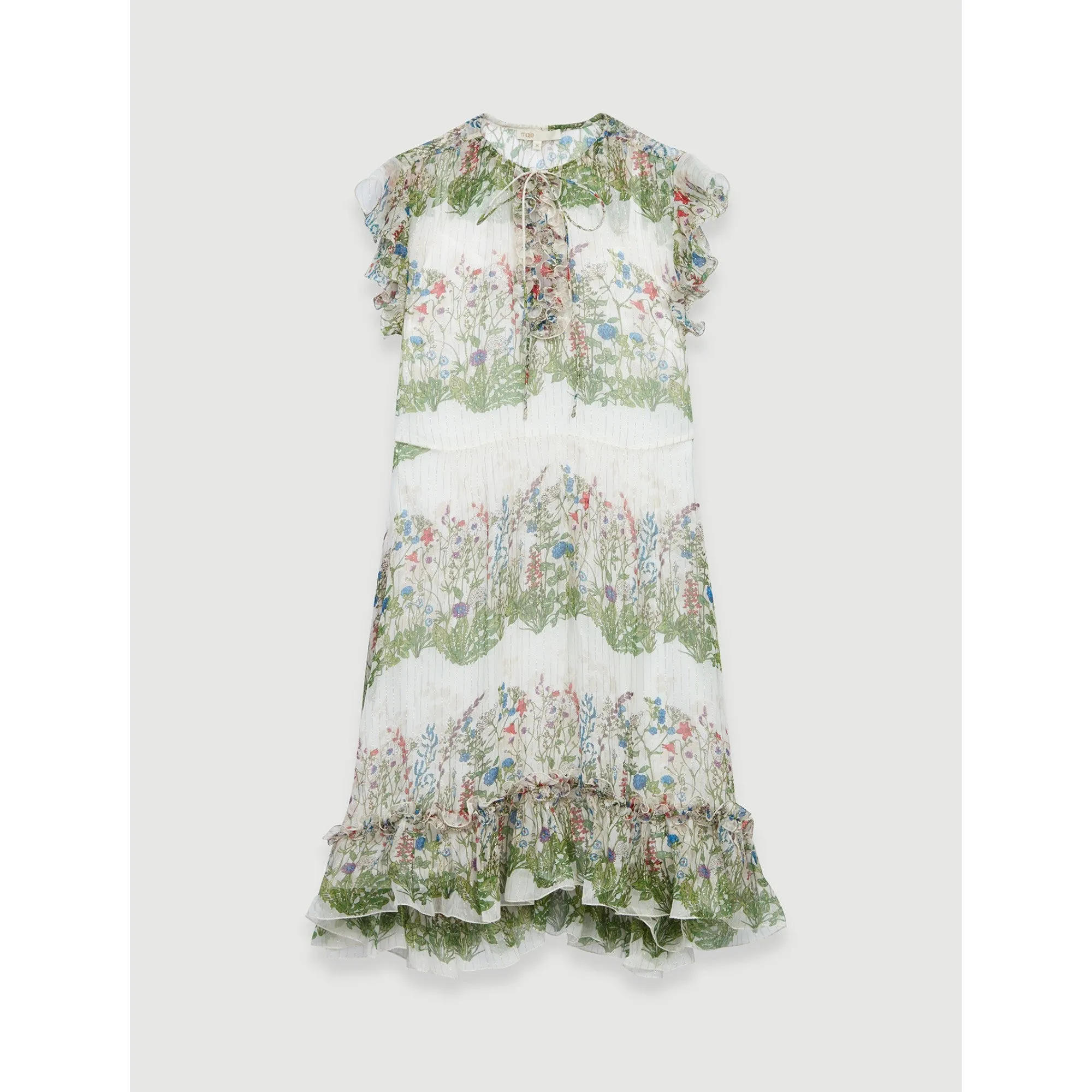 Women Printed Silk Dress - Ecru / Green