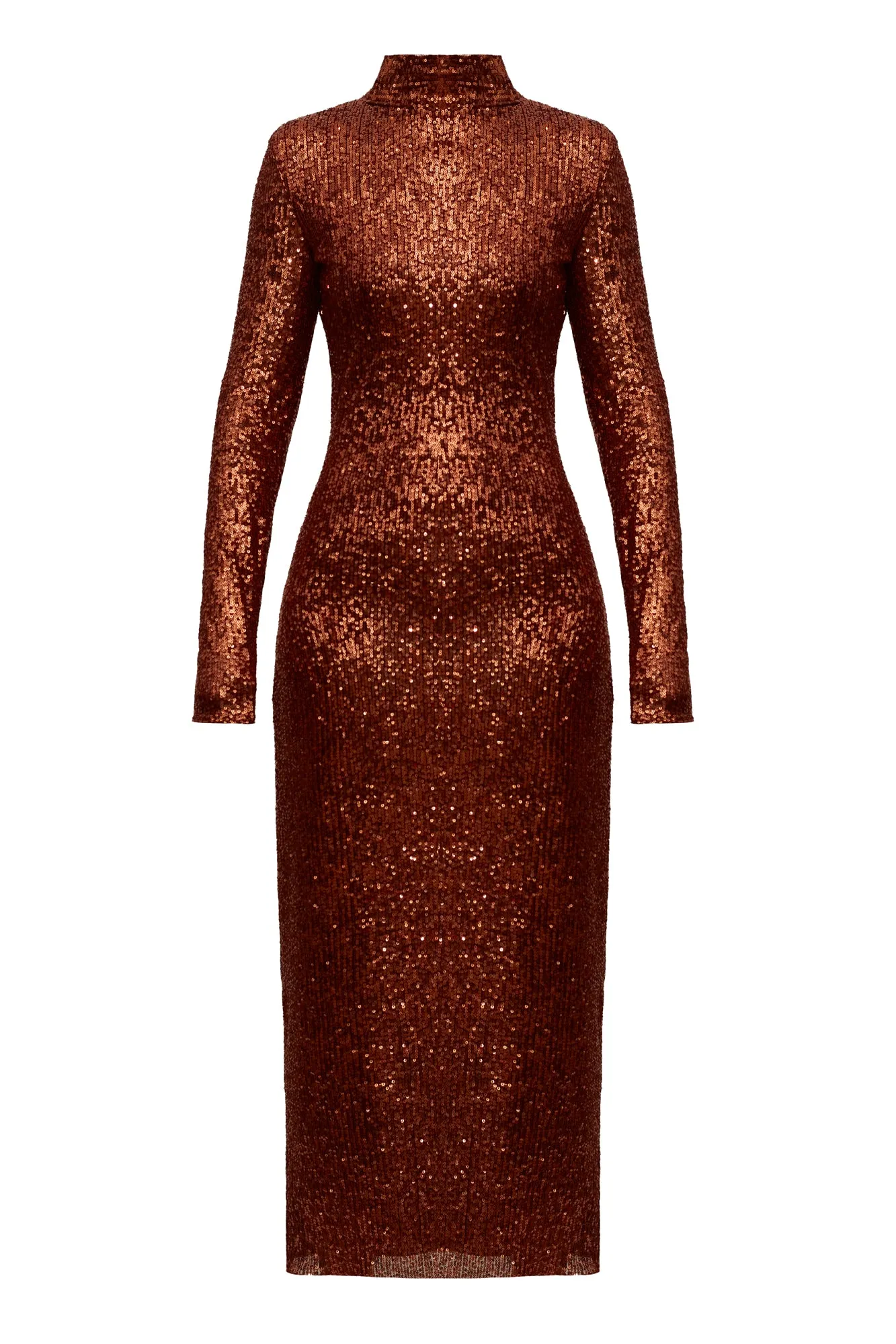 ZAHRA backless long-sleeve brown sequin midi dress